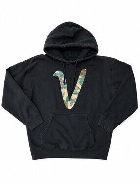 VLONE Black Pullover Hoodie Camo V Logo Streetwear Sweatshirt Mens Medium